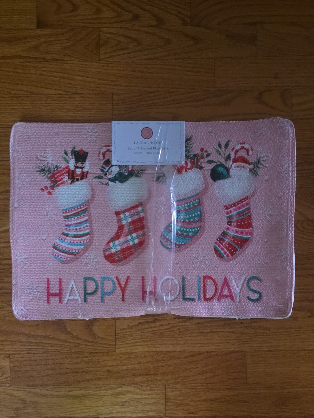 Christmas Stocking Set Of 4 Placemats NWT Laural Home Happy Holidays 13" x 19"